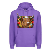 Purple highland cow christmas Premium Hoodie - RanaPortraitStore
