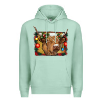 Seafoam highland cow christmas Premium Hoodie - RanaPortraitStore
