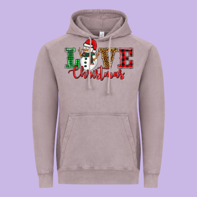 Love Christmas Snowman Vintage Hoodie Designed By Barkaloodesign