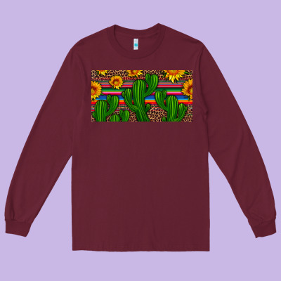 Sunflowers And Cactus License Plate Long Sleeve Tee Designed By Artiststas