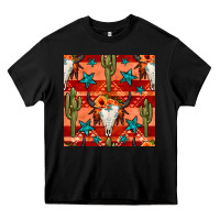 Black bull skull cactus seamless pattern Heavy Core Tee - BundleAndBundleShop