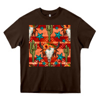 Chocolate Brown bull skull cactus seamless pattern Heavy Core Tee - BundleAndBundleShop