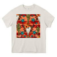 Cream bull skull cactus seamless pattern Heavy Core Tee - BundleAndBundleShop