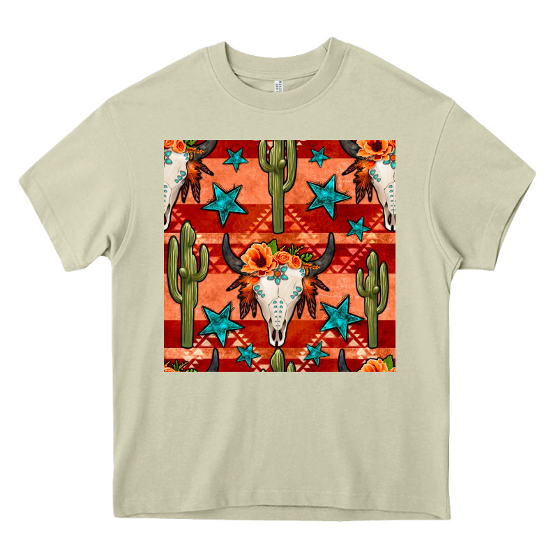 Bull Skull Cactus Seamless Pattern Heavy Core Tee by BundleAndBundleShop | Teevron