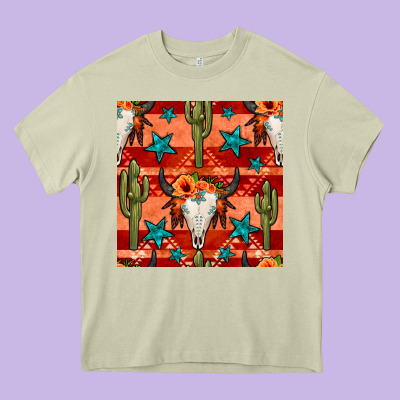 Bull Skull Cactus Seamless Pattern Heavy Core Tee Designed By Bundleandbundleshop