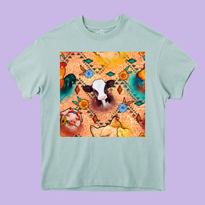Western Farm Animals Seamless Pattern Heavy Core Tee Designed By Bundleandbundleshop