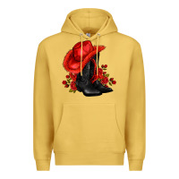 Antique Gold valentines day cowboy boots red  and roses Premium Hoodie - AdoDesignShop