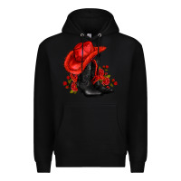 Black valentines day cowboy boots red  and roses Premium Hoodie - AdoDesignShop