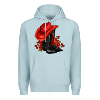 Blue Mist valentines day cowboy boots red  and roses Premium Hoodie - AdoDesignShop