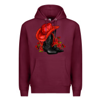Burgundy valentines day cowboy boots red  and roses Premium Hoodie - AdoDesignShop