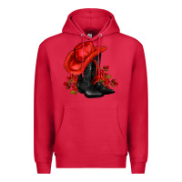 Cardinal valentines day cowboy boots red  and roses Premium Hoodie - AdoDesignShop