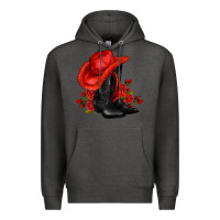Charcoal Heather valentines day cowboy boots red  and roses Premium Hoodie - AdoDesignShop