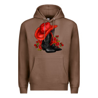 Chestnut valentines day cowboy boots red  and roses Premium Hoodie - AdoDesignShop