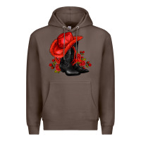 Coffee valentines day cowboy boots red  and roses Premium Hoodie - AdoDesignShop