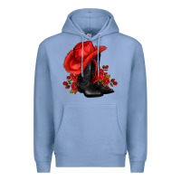 Colony Blue valentines day cowboy boots red  and roses Premium Hoodie - AdoDesignShop
