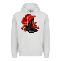 Dove Grey valentines day cowboy boots red  and roses Premium Hoodie - AdoDesignShop