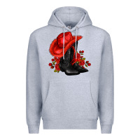 Heather Grey valentines day cowboy boots red  and roses Premium Hoodie - AdoDesignShop