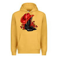 Mustard valentines day cowboy boots red  and roses Premium Hoodie - AdoDesignShop