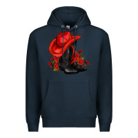 Navy valentines day cowboy boots red  and roses Premium Hoodie - AdoDesignShop
