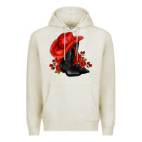 Oatmeal Heather valentines day cowboy boots red  and roses Premium Hoodie - AdoDesignShop
