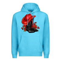 Ocean Blue valentines day cowboy boots red  and roses Premium Hoodie - AdoDesignShop