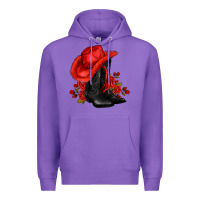 Purple valentines day cowboy boots red  and roses Premium Hoodie - AdoDesignShop