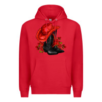 Red valentines day cowboy boots red  and roses Premium Hoodie - AdoDesignShop