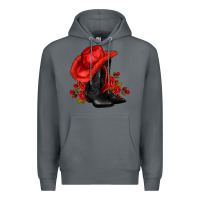 Rock valentines day cowboy boots red  and roses Premium Hoodie - AdoDesignShop