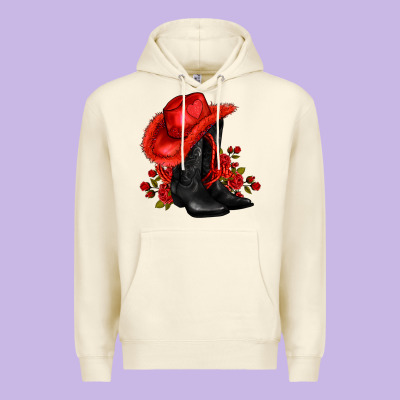 Valentines Day Cowboy Boots Red  And Roses Premium Hoodie Designed By Adodesignshop