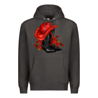 Smoke valentines day cowboy boots red  and roses Premium Hoodie - AdoDesignShop