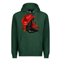 Sports Green valentines day cowboy boots red  and roses Premium Hoodie - AdoDesignShop