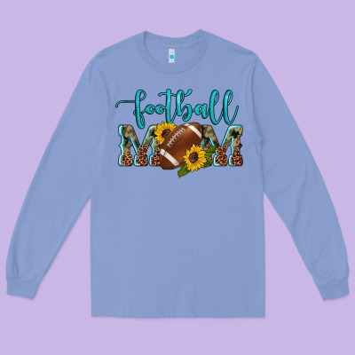 Western Leopard Camouflage Sunflowers  Glitter Mom Football Long Sleeve Tee Designed By Artiststas