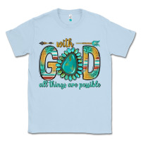 Dusty Blue with god all things are possible with turquoise gemstone bbs Classic Tee - BundleAndBundleShop
