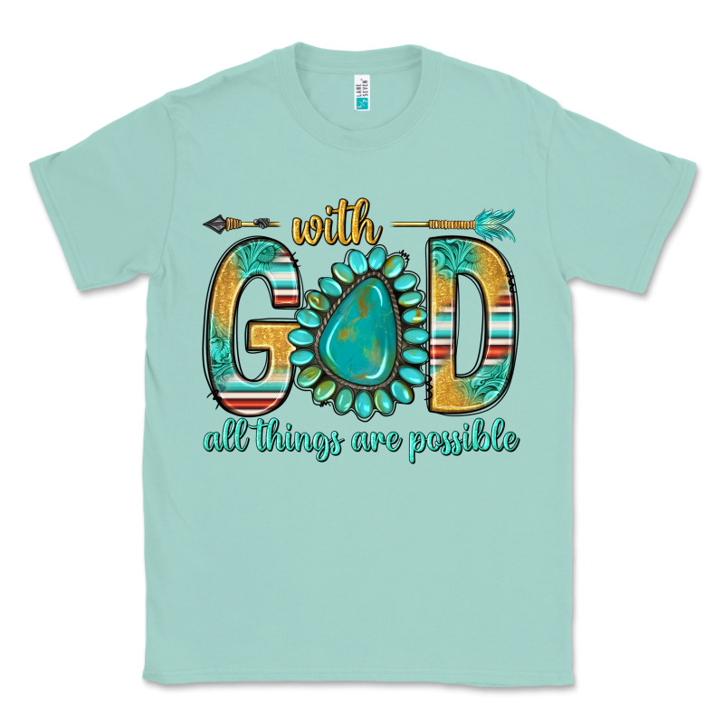 With God All Things Are Possible With Turquoise Gemstone Bbs Classic Tee by BundleAndBundleShop | Teevron