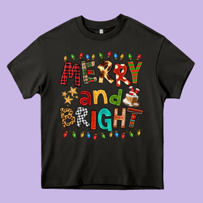 Merry And Bright Heavy Core Tee Designed By Fadigitalartstudio