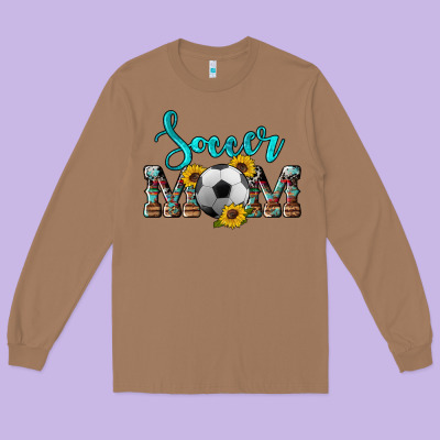 Western Leopard Cowhide Sunflowers  Glitter Mom Soccer Long Sleeve Tee Designed By Artiststas