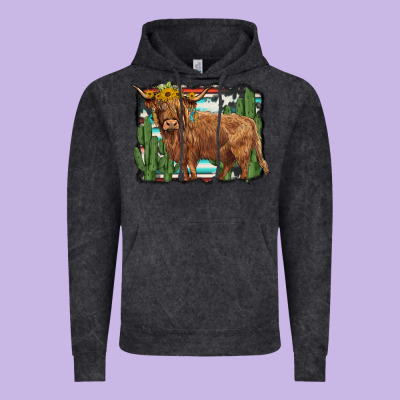 Western Cactus Highland Cow Vintage Hoodie Designed By Barkaloodesign