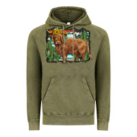 Vintage Olive western cactus highland cow Vintage Hoodie - BarkalooDesign