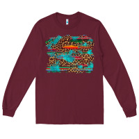 Burgundy western serape leopard bull skull turquoise  background Long Sleeve Tee - Artiststas