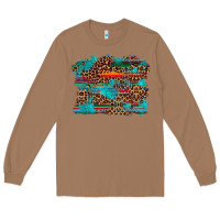Toasted Coconut western serape leopard bull skull turquoise  background Long Sleeve Tee - Artiststas
