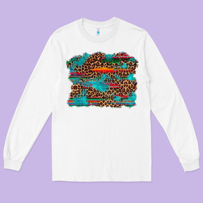Western Serape Leopard Bull Skull Turquoise  Background Long Sleeve Tee Designed By Artiststas