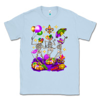 Dusty Blue Mardi Gras Skeletons Classic Tee - BundleAndBundleShop