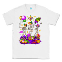 White Mardi Gras Skeletons Classic Tee - BundleAndBundleShop