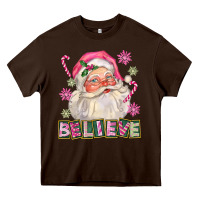 Chocolate Brown Pink Believe Santa Christmas Heavy Core Tee - FaDigitalArtStudio