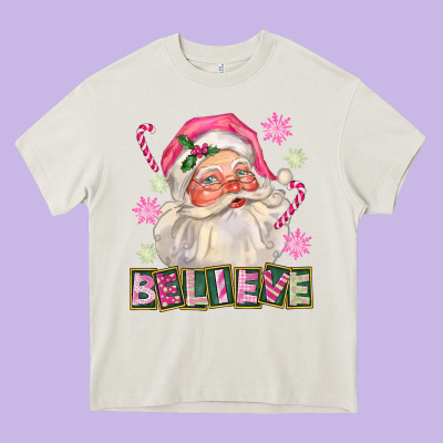 Pink Believe Santa Christmas Heavy Core Tee Designed By Fadigitalartstudio