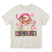 Cream Pink Believe Santa Christmas Heavy Core Tee - FaDigitalArtStudio