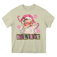 Mossy Pink Believe Santa Christmas Heavy Core Tee - FaDigitalArtStudio