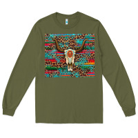 Army Green western serape leopard bull skull turquoise Long Sleeve Tee - Artiststas