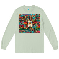 Matcha western serape leopard bull skull turquoise Long Sleeve Tee - Artiststas