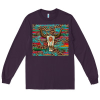 Plum western serape leopard bull skull turquoise Long Sleeve Tee - Artiststas
